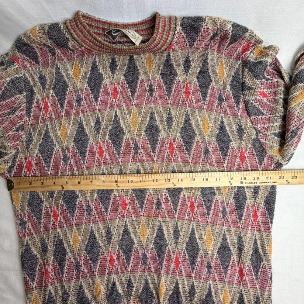 Pronto Uomo Sweater Mens Large (52/L) Made in Italy Argyle Cotton Crew Neck